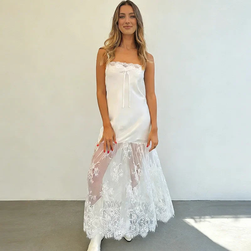 Lace Patchwork Lace Up Backless Maxi Dress
