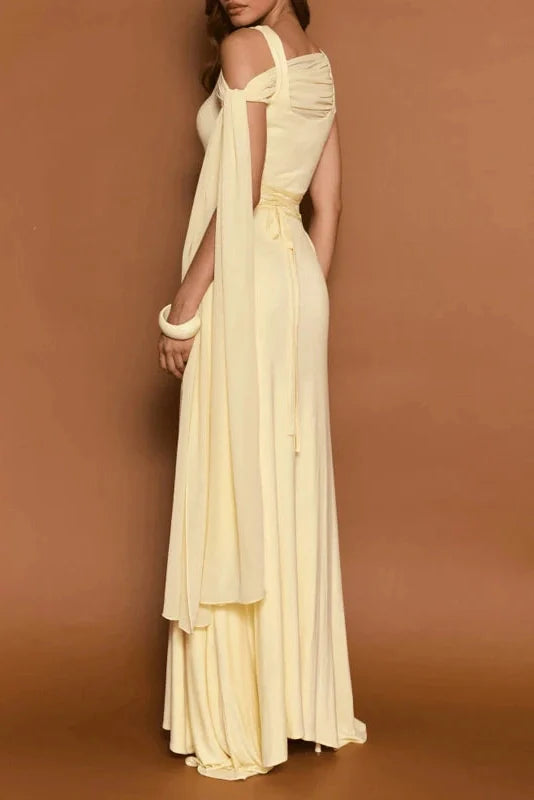 Sleeveless Slash Collar High Waist Maxi Dress