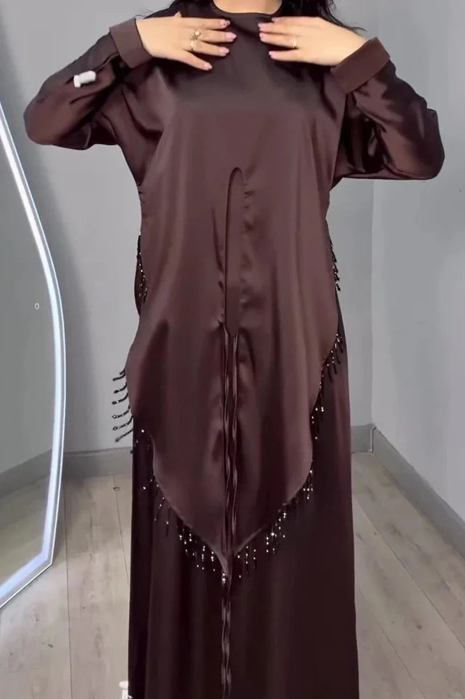 Long Sleeve Pleat Lace-Up Loose 2-Piece Irregular Maxi Dress