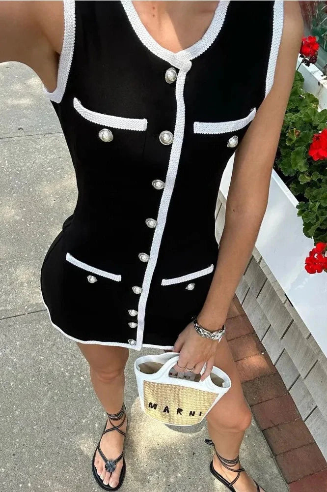 Sleeveless Patchwork High Waist Mini Dress