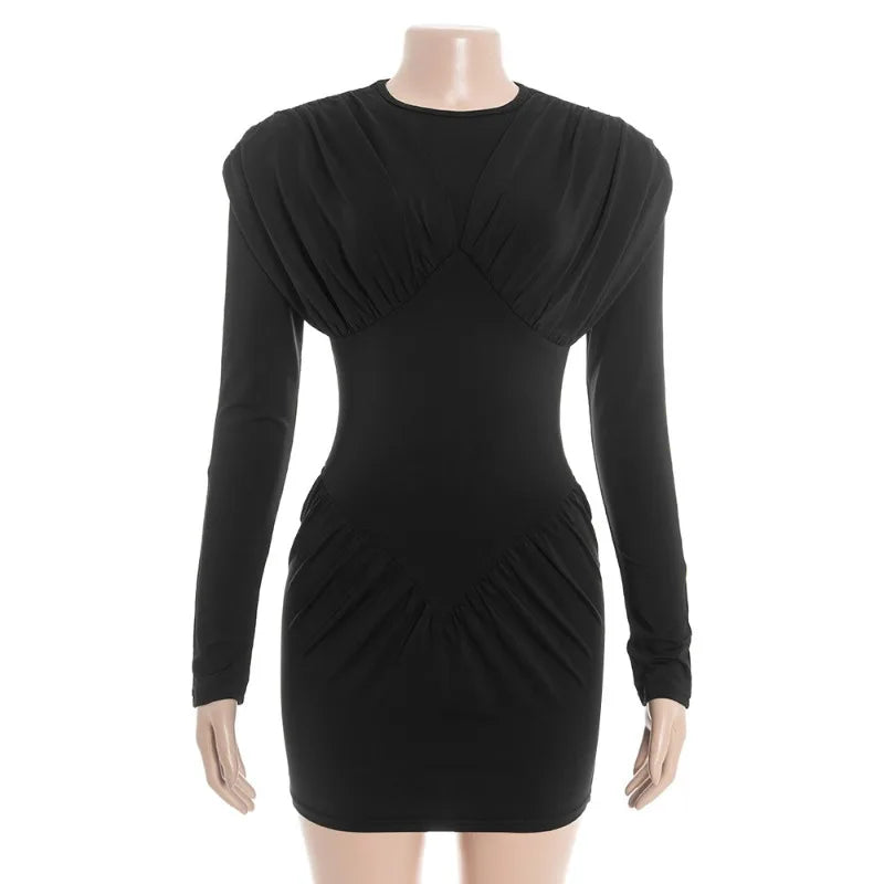 Patchwork High Waisted Long Sleeve Mini Dress