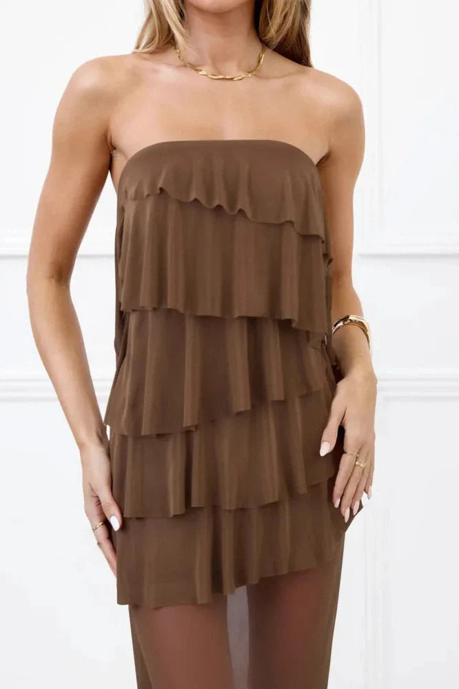 Off-Shoulder Strapless Patchwork Sleeveless Backless Bodycon Maxi Dress