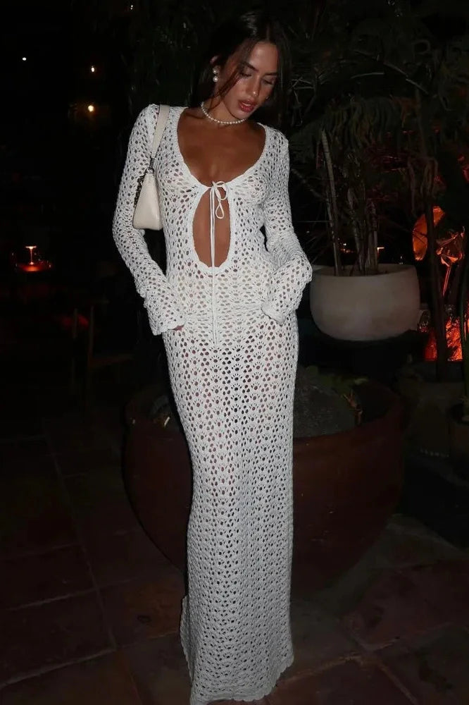 Hollow Out Lace-Up Loose Maxi Dress