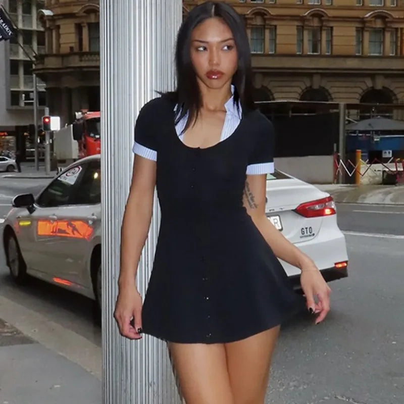 Patchwork Short Sleeved Mini Dress