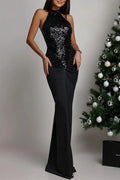 Elegant Hollow Out Bodycon Pleat Sleeveless Maxi Dress
