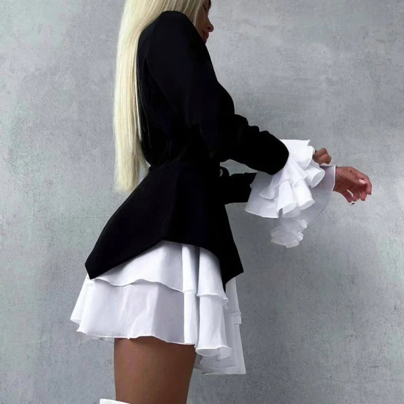 V Neck Flared Sleeves Slim Mini Dress