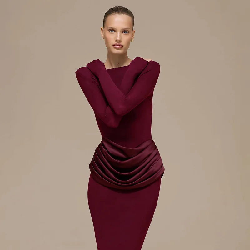 Long Sleeve High Waist Slim Maxi Dress