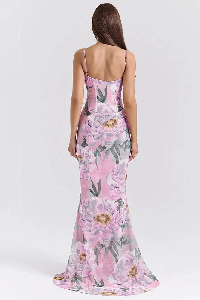 Floral Spaghetti Strap Sleeveless Backless Maxi Dress