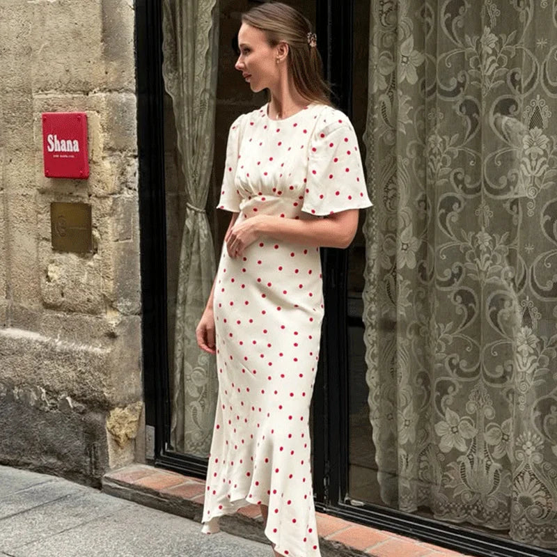 Elegant Polka Dot Patchwork Maxi Dress