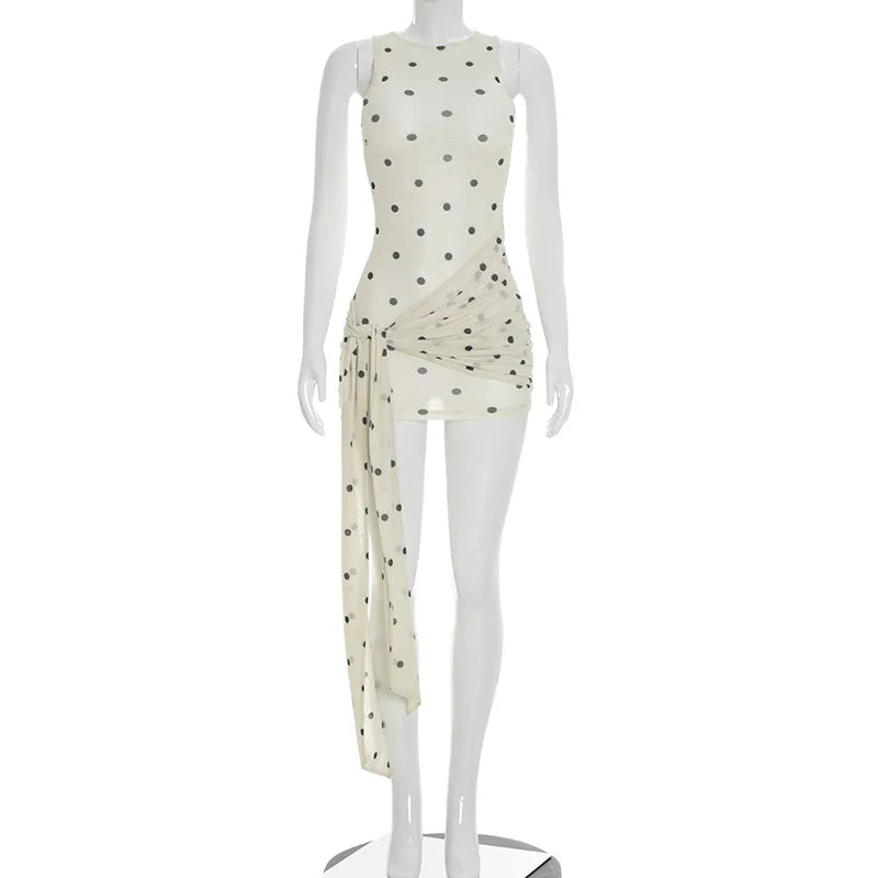 Polka Dot See-Through Sleeveless Slim Mini Dress