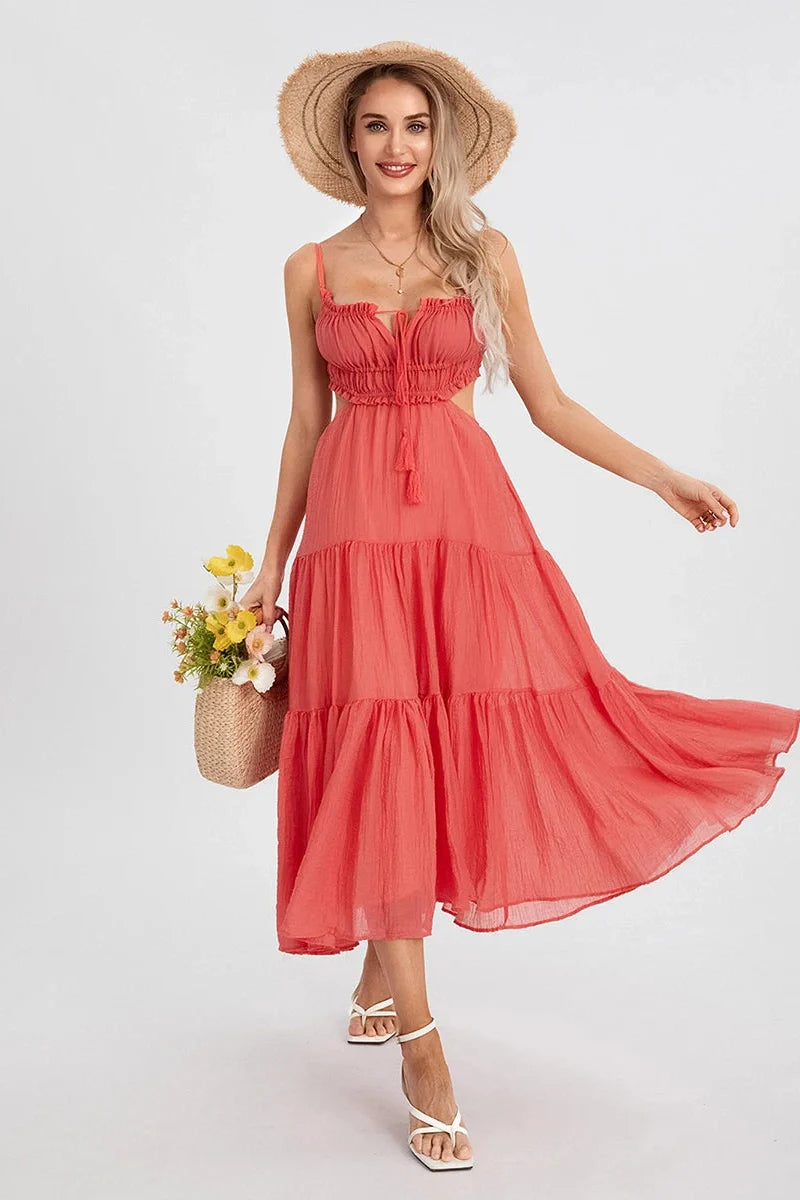 Elegant Sleeveless High Waist Midi Dress