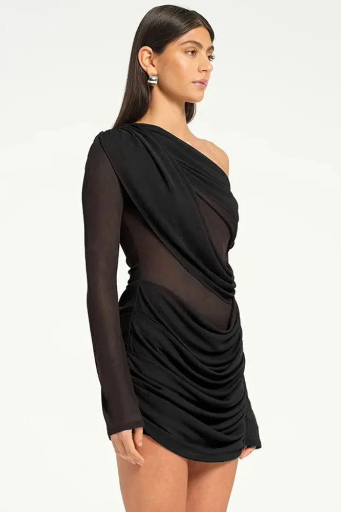 One-Shoulder Sleeve Backless Mini Dress