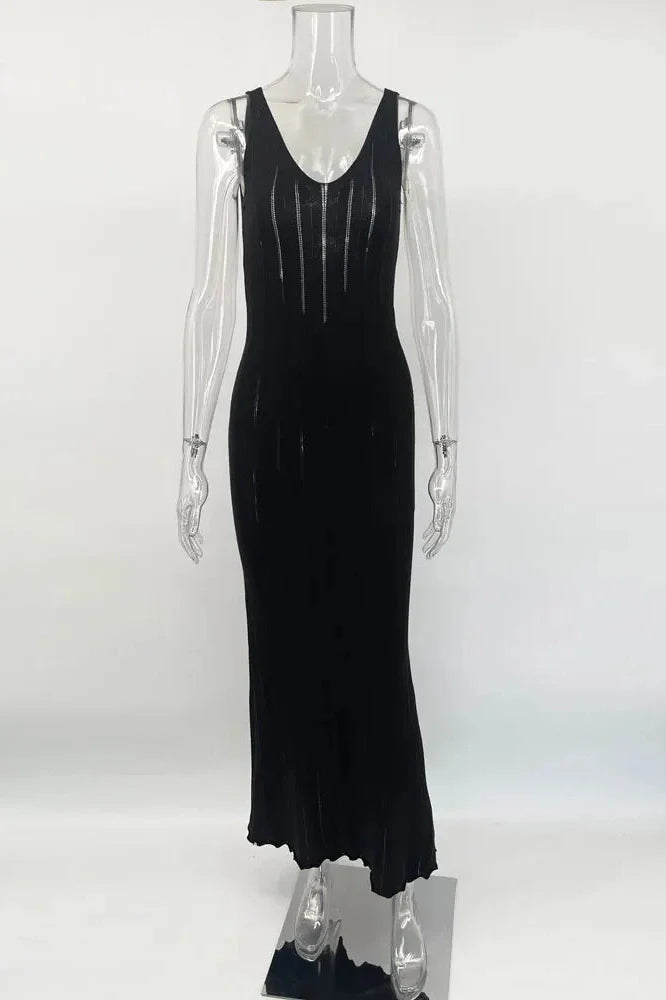 Hollow Out Slim Backless High Waist Maxi Dress