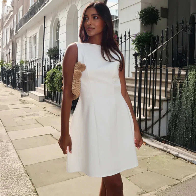 Elegant Sleeveless Backless High Waist Mini Dress