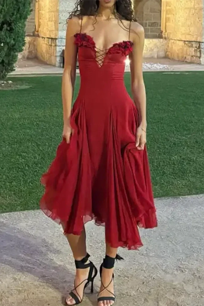 Elegant Backless Sleeveless Slim Lace Up Midi Dress