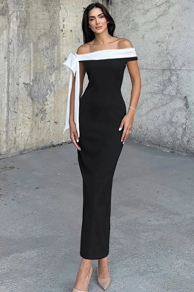 Sleeveless Off-shoulder High Waist Bodycon Maxi Dress