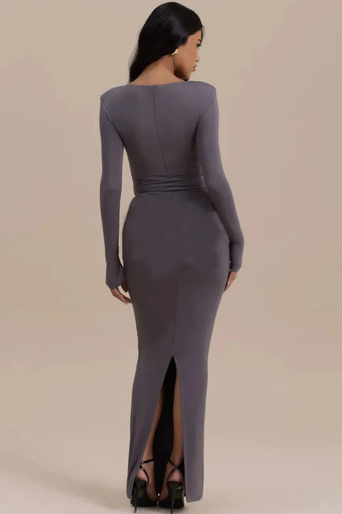 Long Sleeve O Neck High Waist Bodycon Maxi Dress