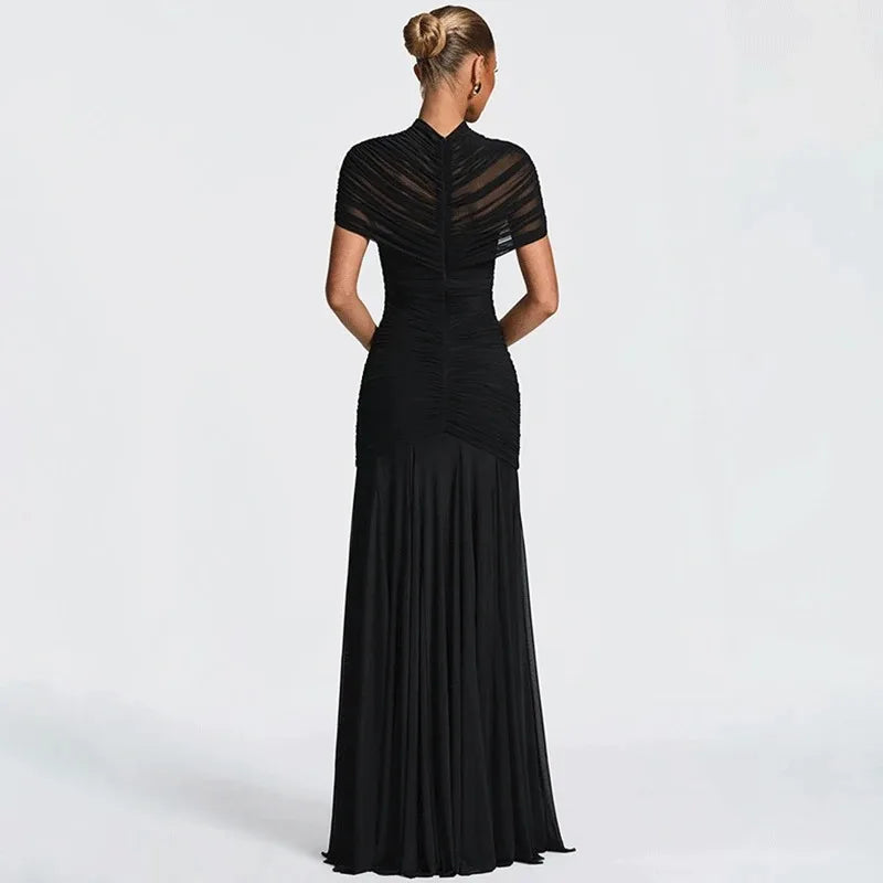 Elegant Hollow Out Patchwork See Through Maxi Dress