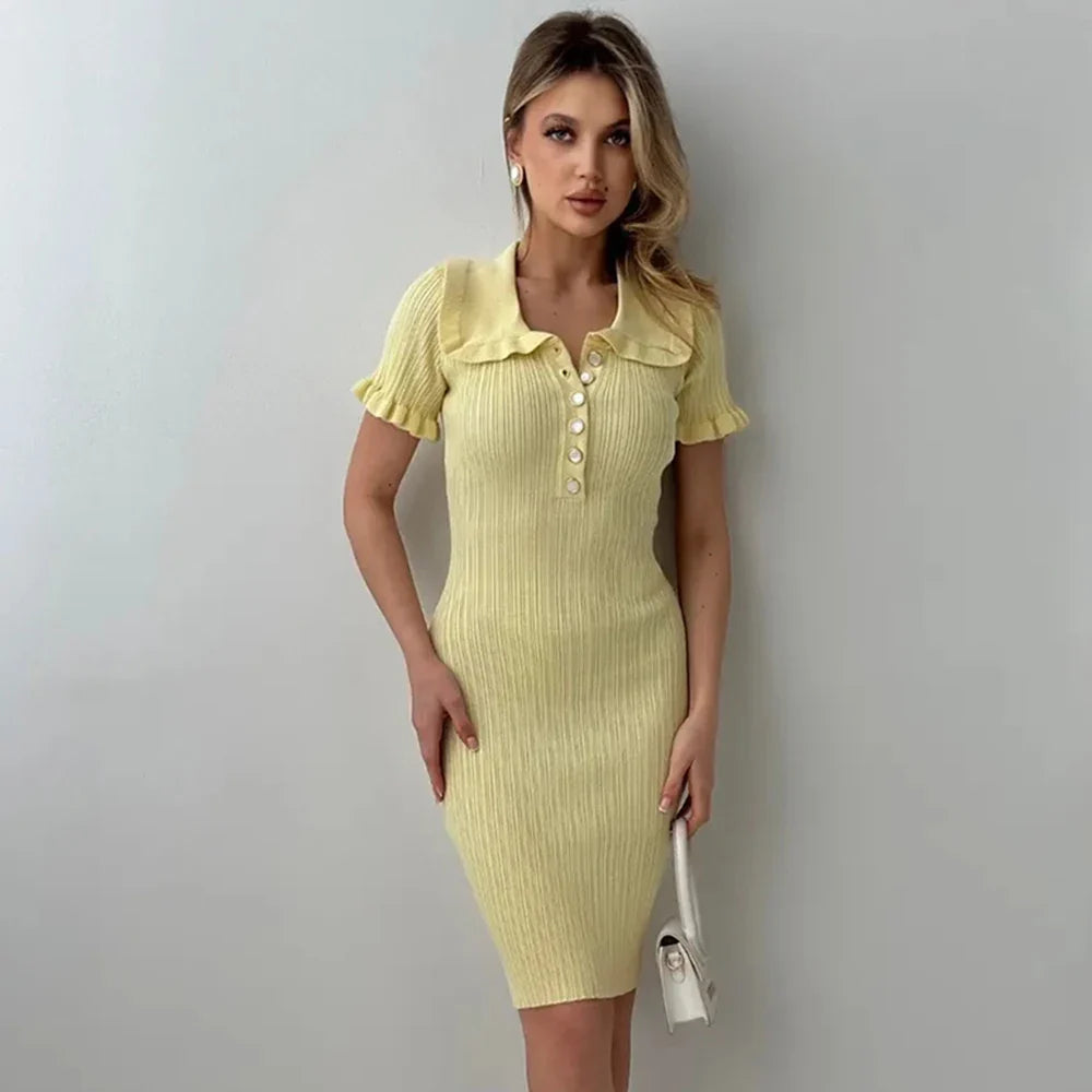 Lapel Button High Waist Patchwork Mini Dress
