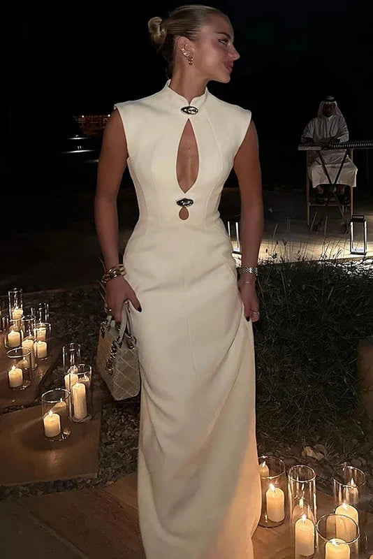 Elegant Hollow-Out Slim Round Neck Sleeveless Maxi Dress