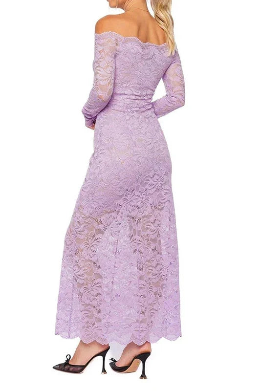 Lace Embroidery High Waist Off-Shoulder Slim Maxi Dress