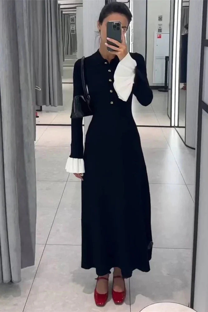 Elegant Patchwork Slim Maxi Dress