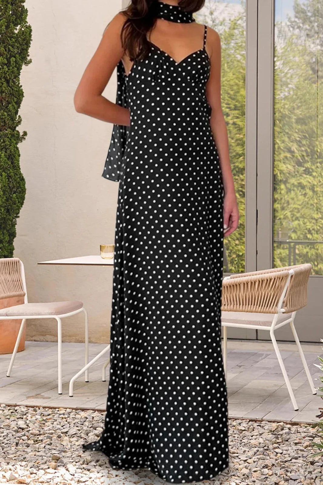 Spaghetti Strap Slim Fit Deep V Neck Maxi Dress