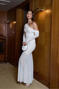 One Shoulder Long Sleeve Backless Bodycon Maxi Dress