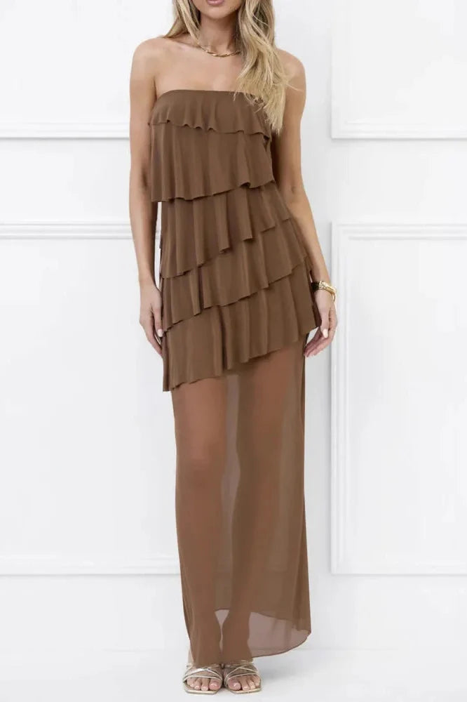 Off-Shoulder Strapless Patchwork Sleeveless Backless Bodycon Maxi Dress
