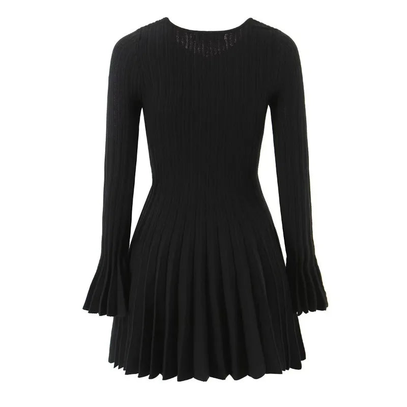 Hollow Out High Waist Long Sleeve Mini Dress