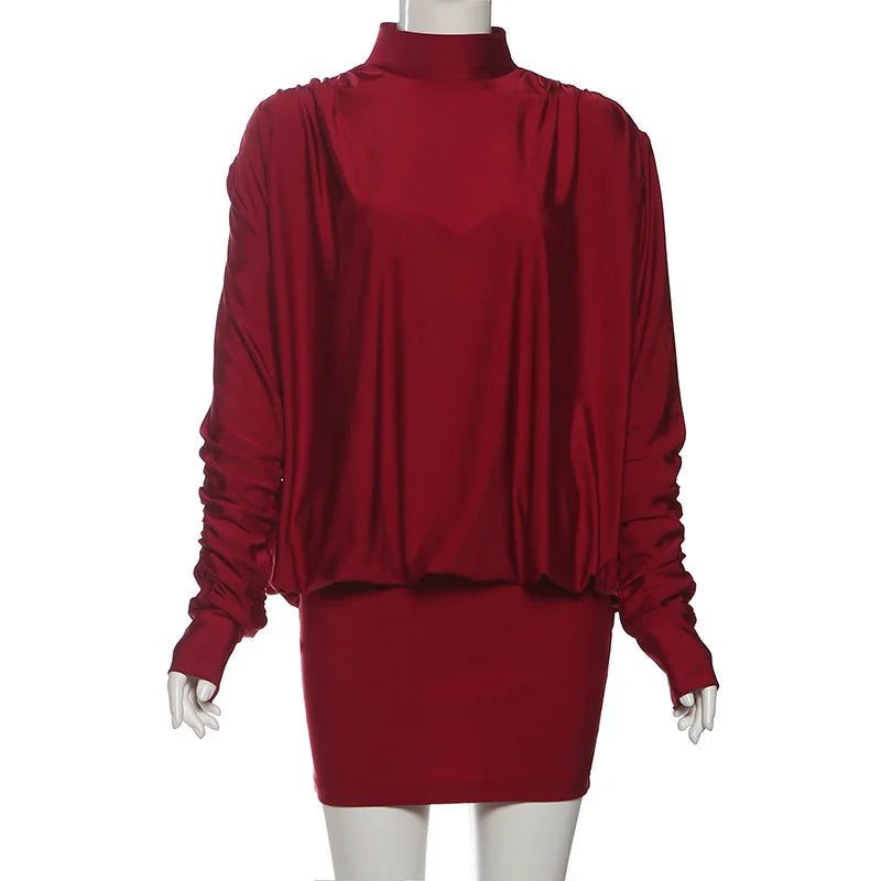 High Neck Patchwork High Waist Backless Mini Dress