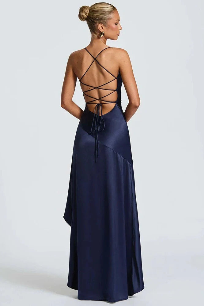 Spaghetti Strap Sleeveless Backless High Split Maxi Dress
