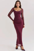 Elegant Sheer Long Sleeve Strapless Maxi Dress