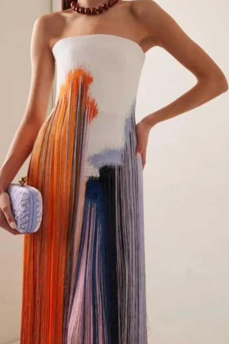 Printed Sleeveless Backless High Waist Split Maxi Dress