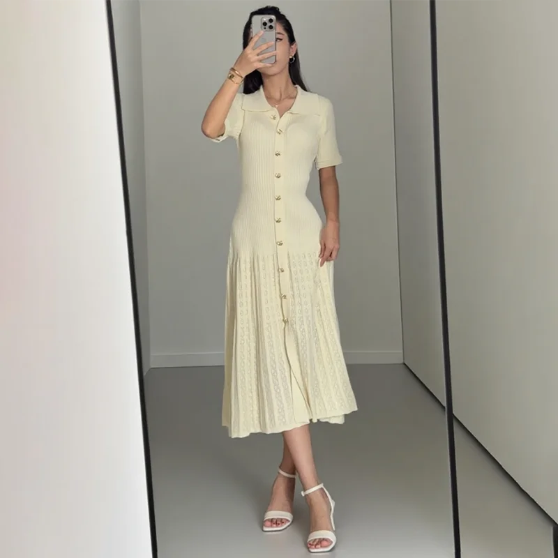 Knitted Short Sleeve Slim High Waist Midi Dress