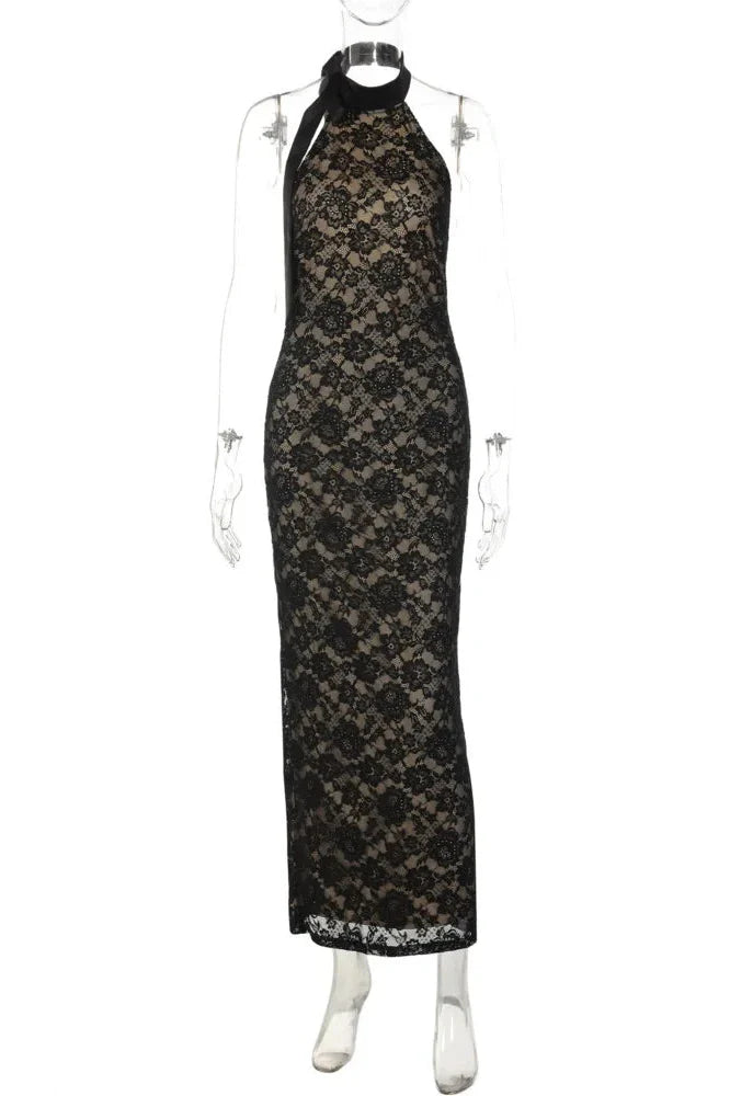 Backless Lace Sleeveless Split Bodycon Maxi Dress