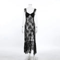 See Through Patchwork Split Backless Maxi Dress