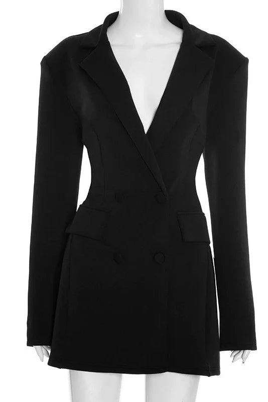 Elegant Slim Double Breasted Pockets Mini Dress