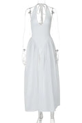 Deep V Neck High Waist Backless Midi Dress