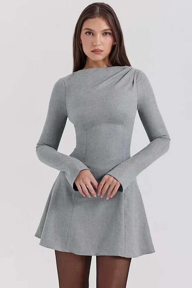 Elegant Slim Long Sleeve High Waist Mini Dress