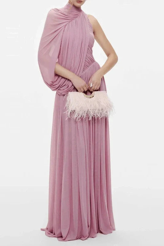 Hollow Out Pleated Slim Maxi Dress