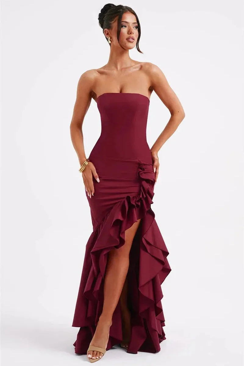 Strapless Off-shoulder Sleeveless Backless High Split Maxi Dress