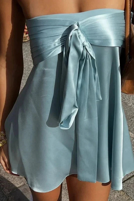 Off Shoulder Sleeveless Slim Pleated Mini Dress