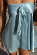 Off Shoulder Sleeveless Slim Pleated Mini Dress