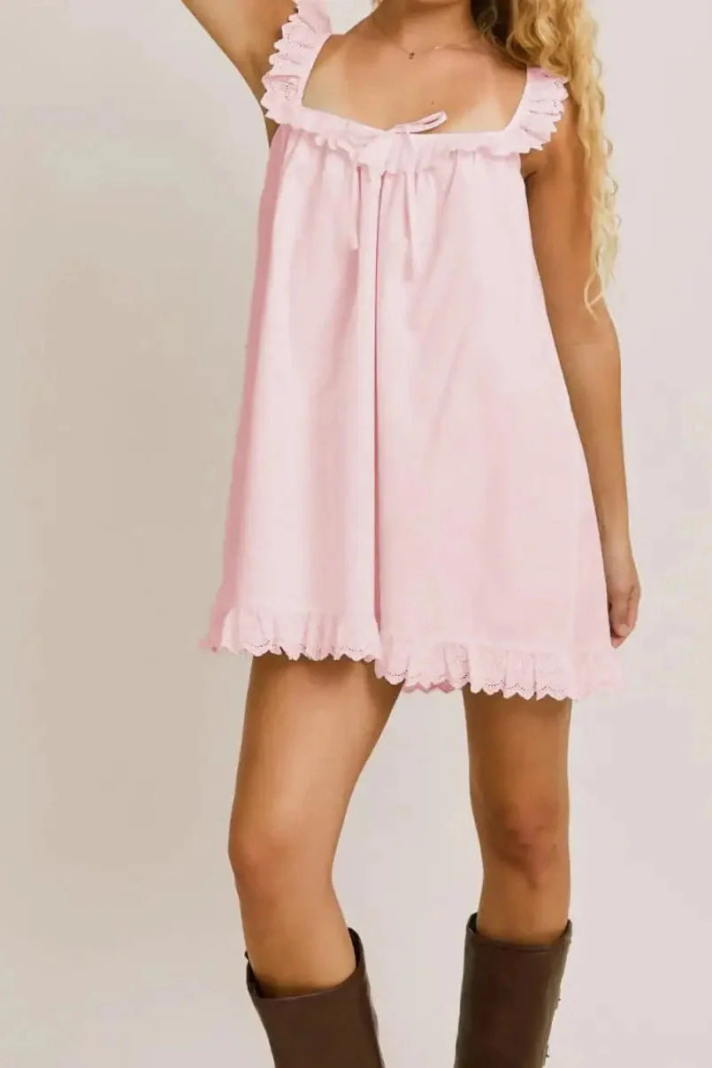 Backless Lace-Up Loose Pleated Sleeveless Mini Dress