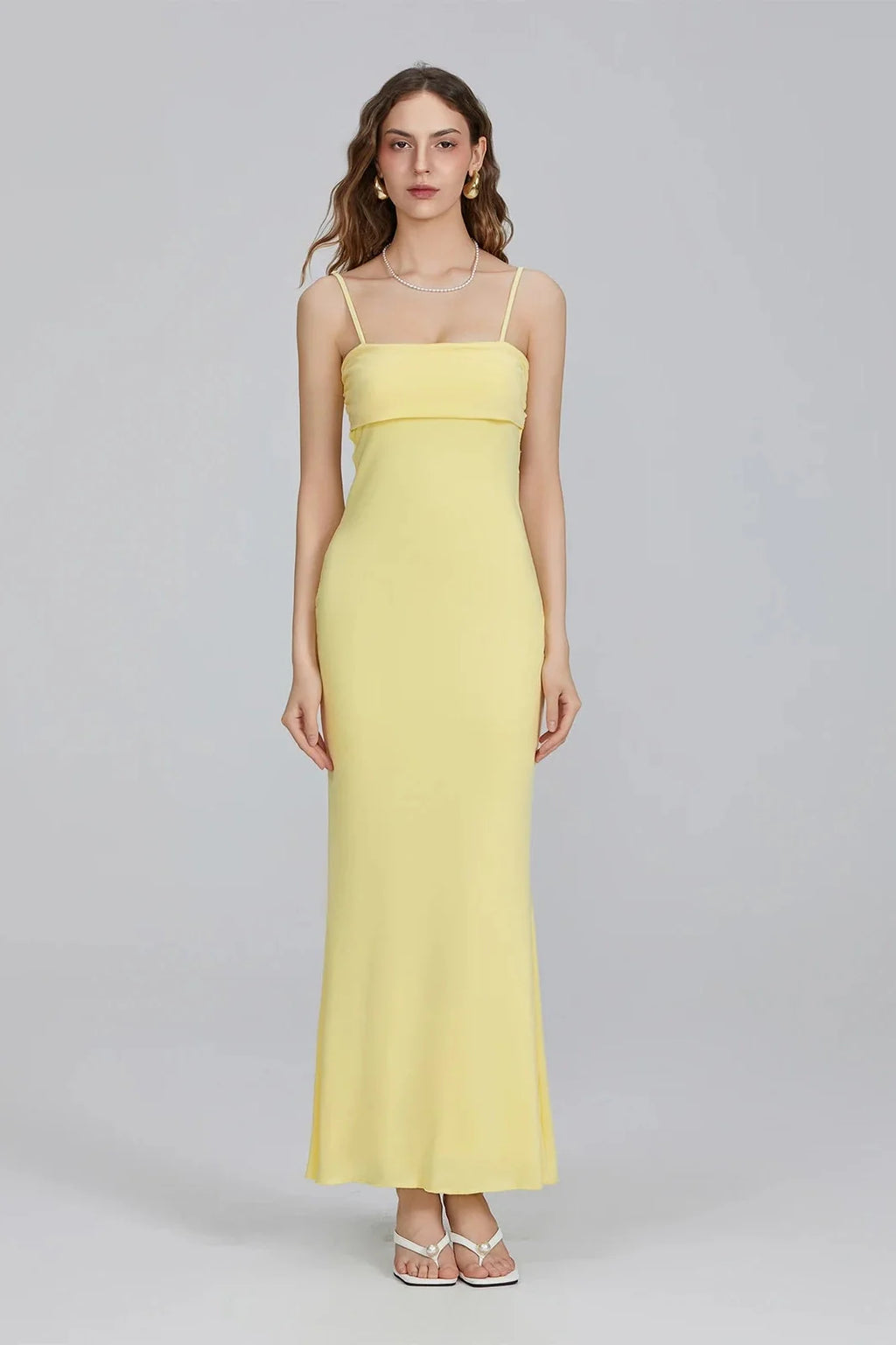 Square Neck Spaghetti Strap Slim Fit Maxi Dress