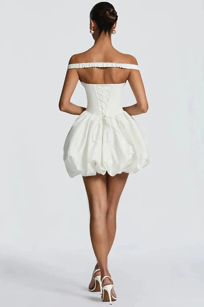 Off-Shoulder Strapless Sleeveless  High Waist A-Line Mini Dress