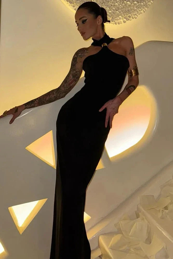 Turtleneck Off-Shoulder Strapless Sleeveless High Waist Knit Maxi Dress