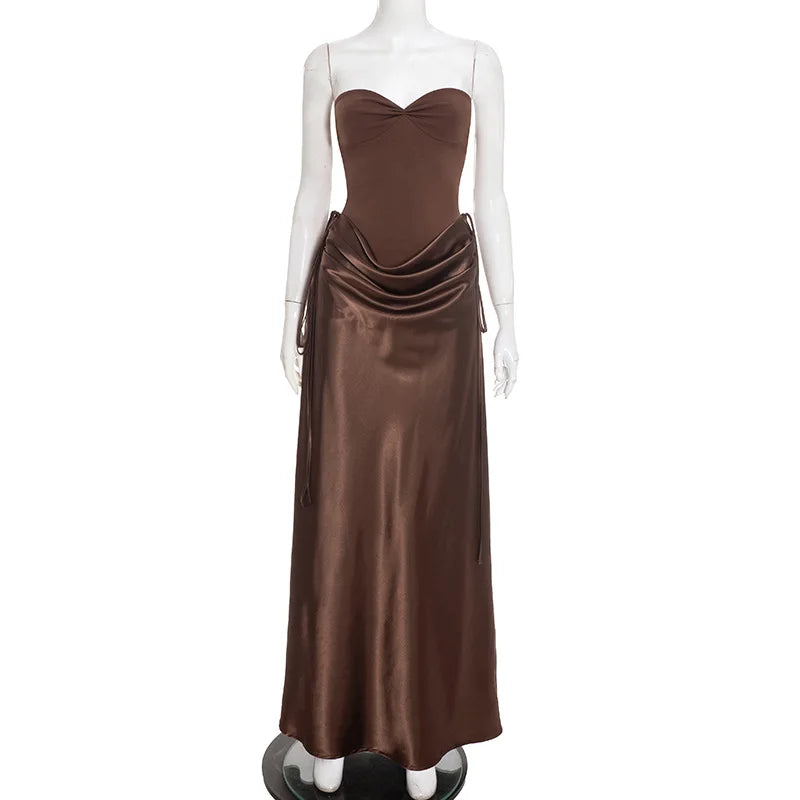 Strapless Lace Up Sleeveless Bodycon Maxi Dress