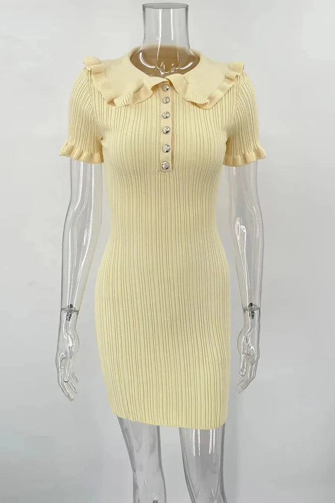 Short Sleeve High Waist Knitted Slim Fit Mini Dress